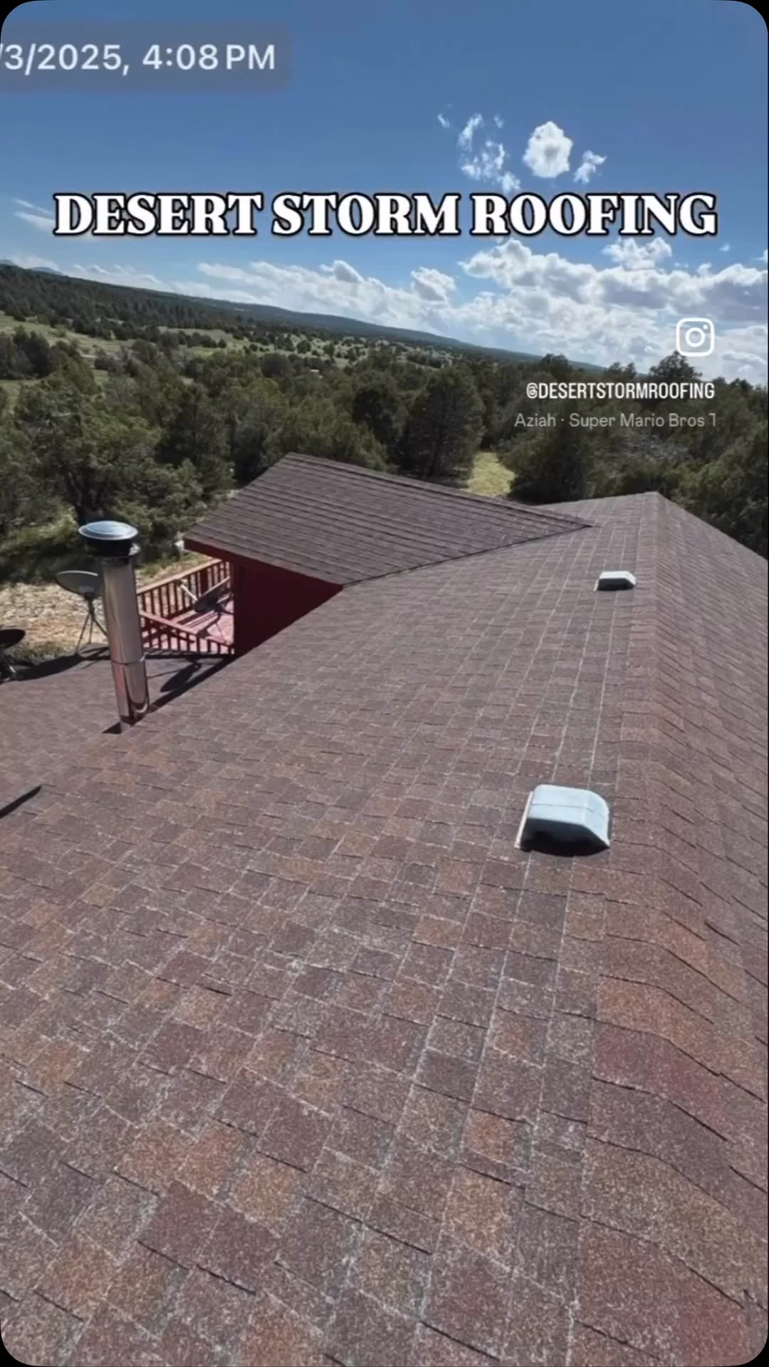 Shingle roof inspected above a wooded New Mexico property