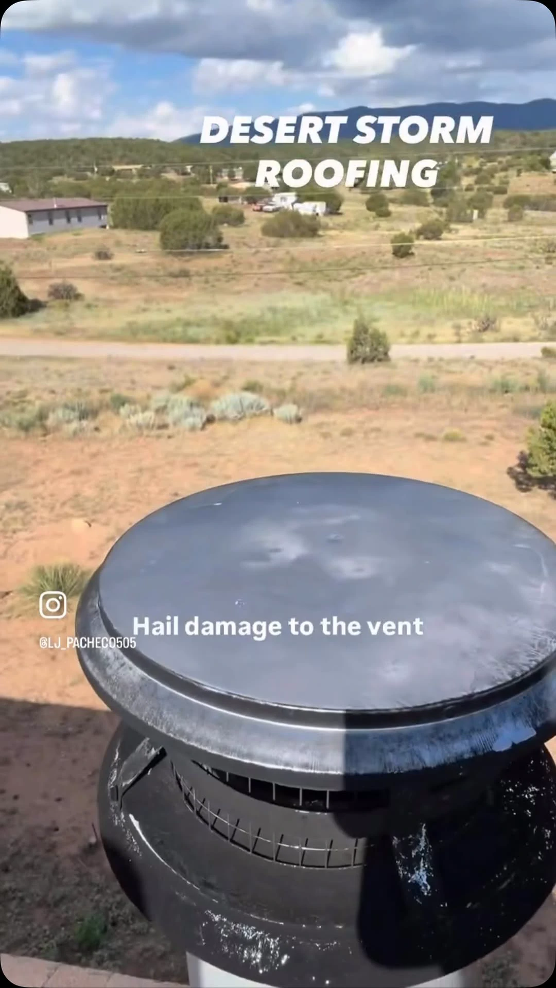 Hail impact visible on a roof vent in New Mexico