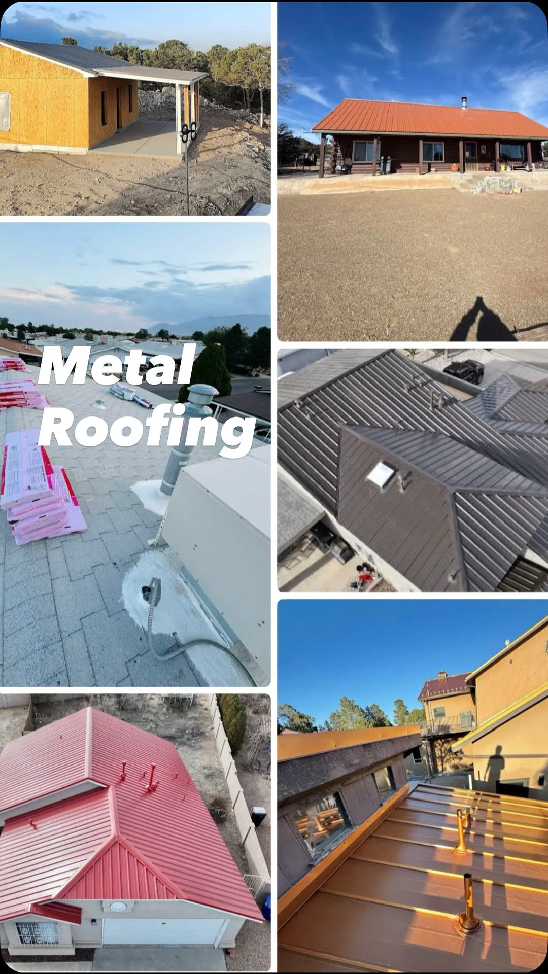 A collage of completed metal roofing projects in New Mexico